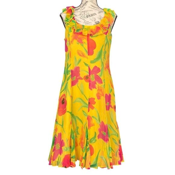 Vintage Lauren Ralph Lauren Floral 100% Silk Sleeveless Flowy Dress in Size 8 - Picture 1 of 11